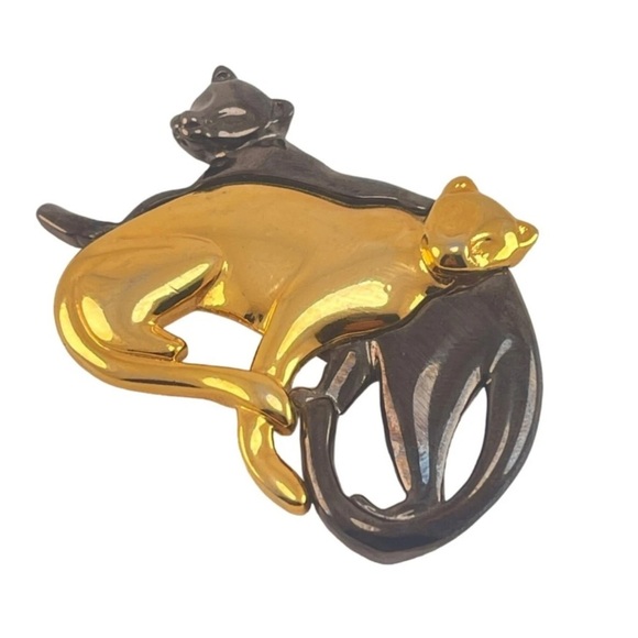 Liz Claiborne LC Vintage Gold Black Silver Panther Brooch Pin EUC Stamped - Picture 2 of 4